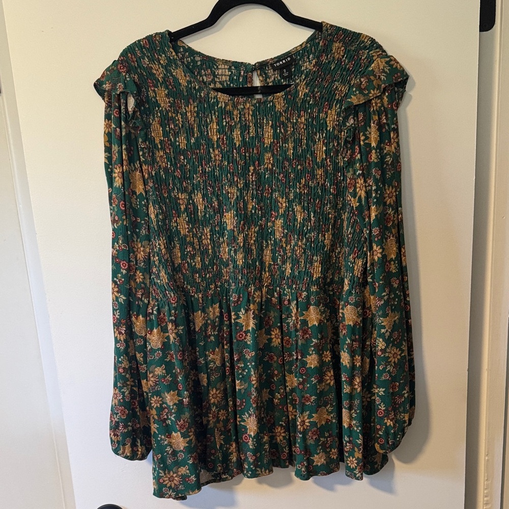 Torrid Green Floral Blouse